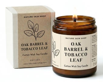 Oak Barrel & Tobacco Leaf Soy Candle | Whiskey and Tobacco | The Executive Ritual | Vegan Home Fragrance