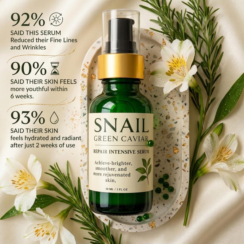 Snail and Green Caviar Smoothing Serum 1 oz, Intensive Surface Recovery for Aging image 3