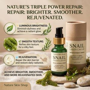 Snail and Green Caviar Smoothing Serum 1 oz, Intensive Surface Recovery for Aging image 2