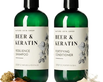 Beer Keratin Shampoo and Conditioner Set, Sulfate Free, Shine & Volume