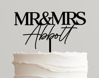 Rustic Wedding Cake Topper, Custom Mr and Mrs Cake Topper, Personalized Last Name Cake Topper, Bride and Groom Wedding Cake Topper, Decor