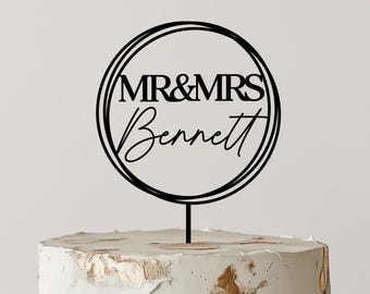 Rustic Wedding Cake Topper, Custom Mr and Mrs Cake Topper, Personalized Last Name Cake Topper, Bride and Groom Wedding Cake Topper, Decor