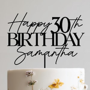Personalized Birthday Cake Topper, Custom Birthday Cake Topper, Cake Topper With Name, Happy  30th 18th 40th 50th Birthday, Gold Cake Topper