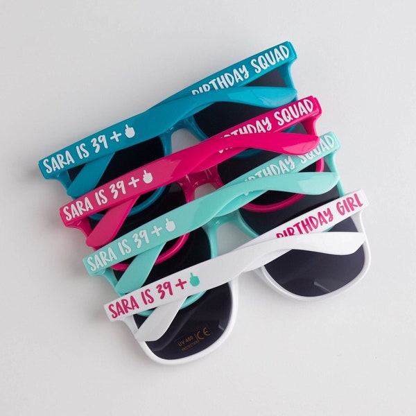 Custom Sunglasses, Birthday Squad, Birthday Sunglasses, Personalized, Birthday Favors, Birthday Trip, 39 plus, Birthday Crew, Girls Trip