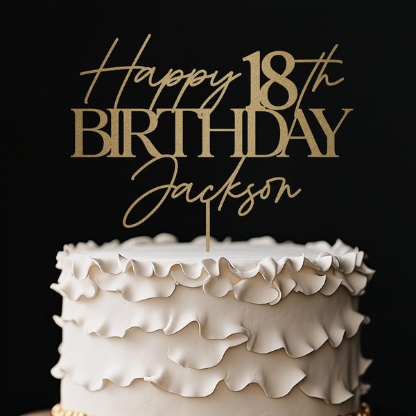 Personalized Birthday Cake Topper, Custom Birthday Cake Topper, Cake Topper With Name, Happy 18th 30th 40th 50th Birthday, Gold Cake Topper