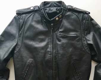 Vintage Black Leather Heavy Duty Motorcycle Jacket, Berman's