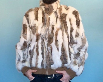 Rabbit Fur Coat, Leather Jacket - Wilsons Leather Maxima, Size XL