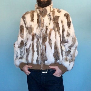 Rabbit Fur Coat, Leather Jacket - Wilsons Leather Maxima, Size XL