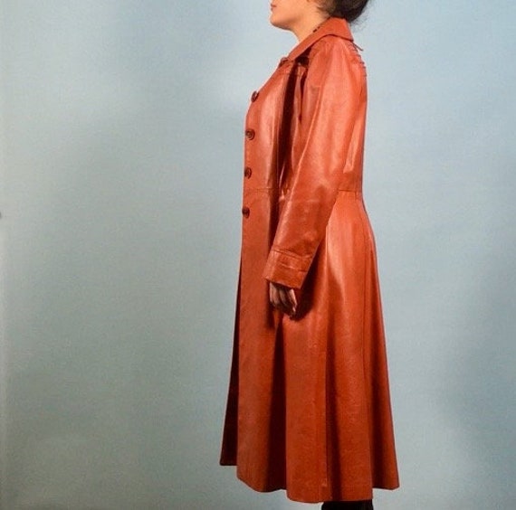 Orange Brown Leather Duster Jacket - image 5