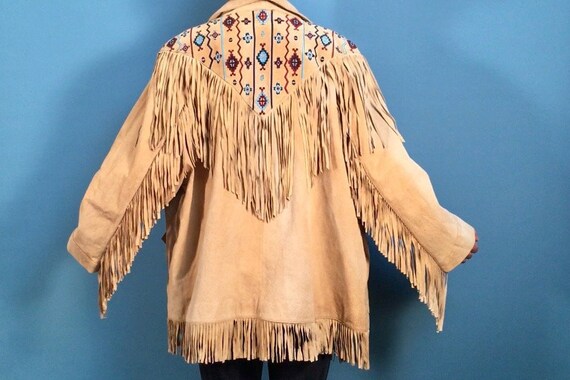 Tan Suede Leather Southwestern Fringe Jacket - Vi… - image 3