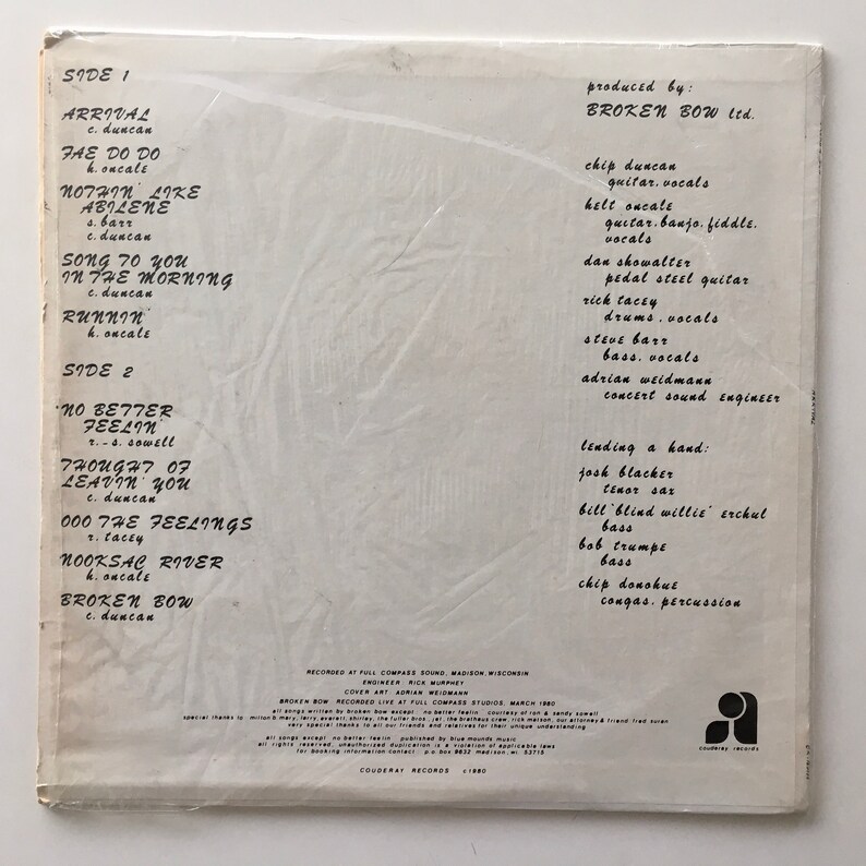 Broken Bow Arrival LP Vinyl Record Album Couderay Records Etsy