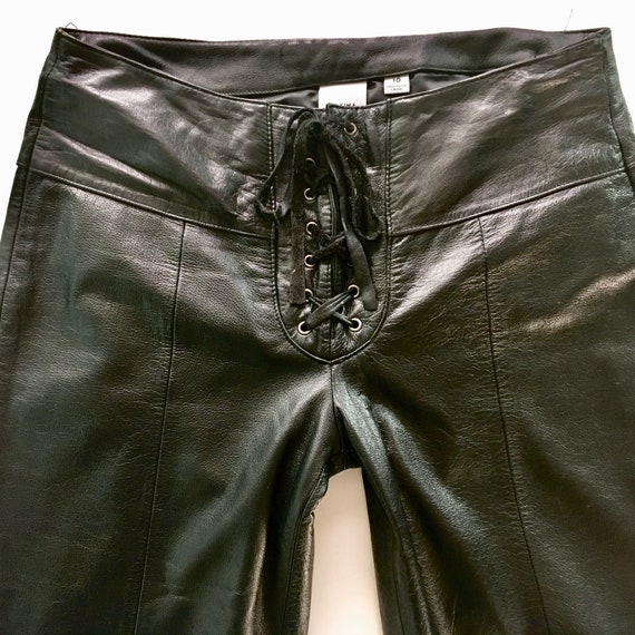 Black Leather Pants with Lace Up Closure - Wilson… - image 1