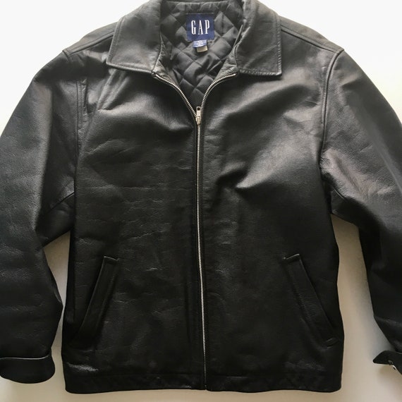Black Leather Jacket GAP Size M | Etsy