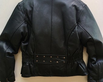 Black Leather Motorcycle Jacket USA Bikers Dream Apparel, Size S