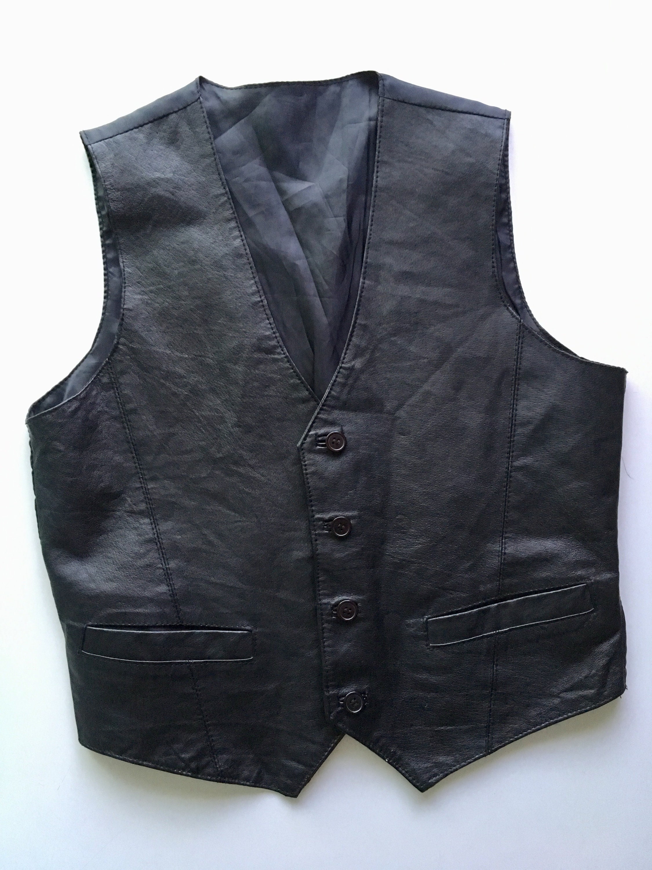Gilet en cuir noir avec poches taille M Etsy France
