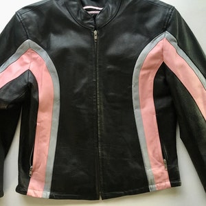 Black and Pink Leather Motorcycle Jacket - Cyclo Leather, Size L