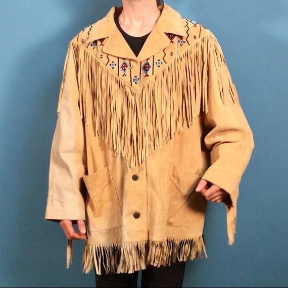 Tan Suede Leather Southwestern Fringe Jacket - Vi… - image 6