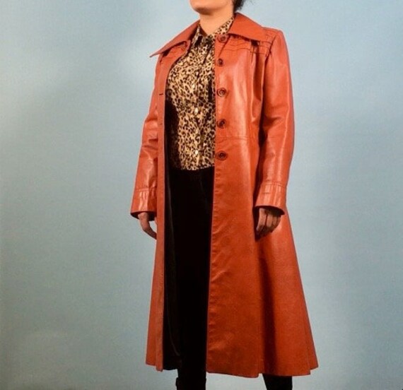 Orange Brown Leather Duster Jacket - image 6