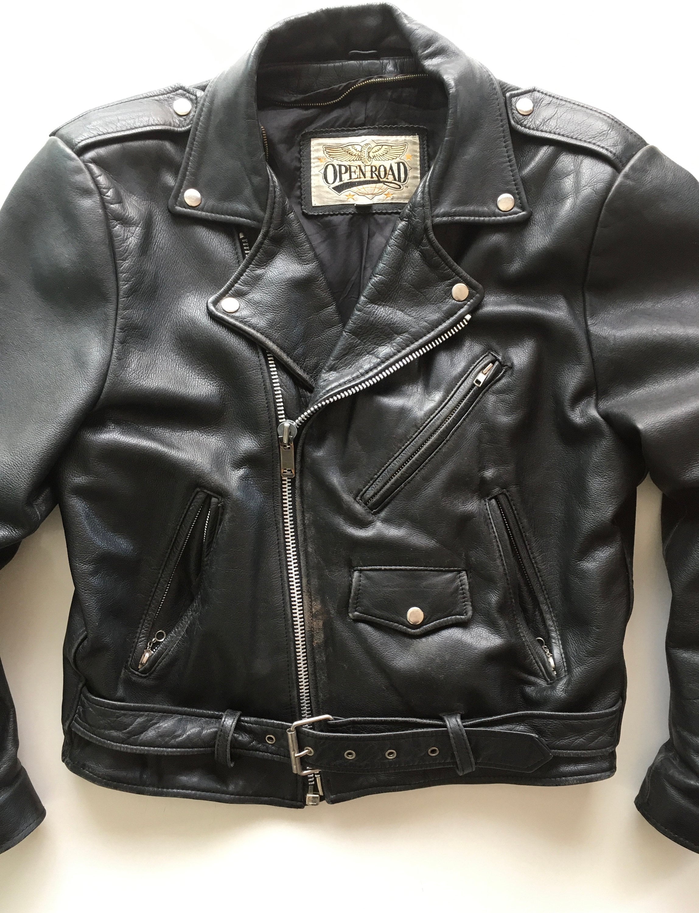 Black Genuine Leather Motorcycle Jacket Open Road Size 42 | Etsy