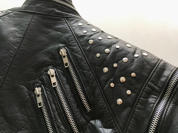 Black Leather Motorcycle Jacket (Converts to Vest… - image 7
