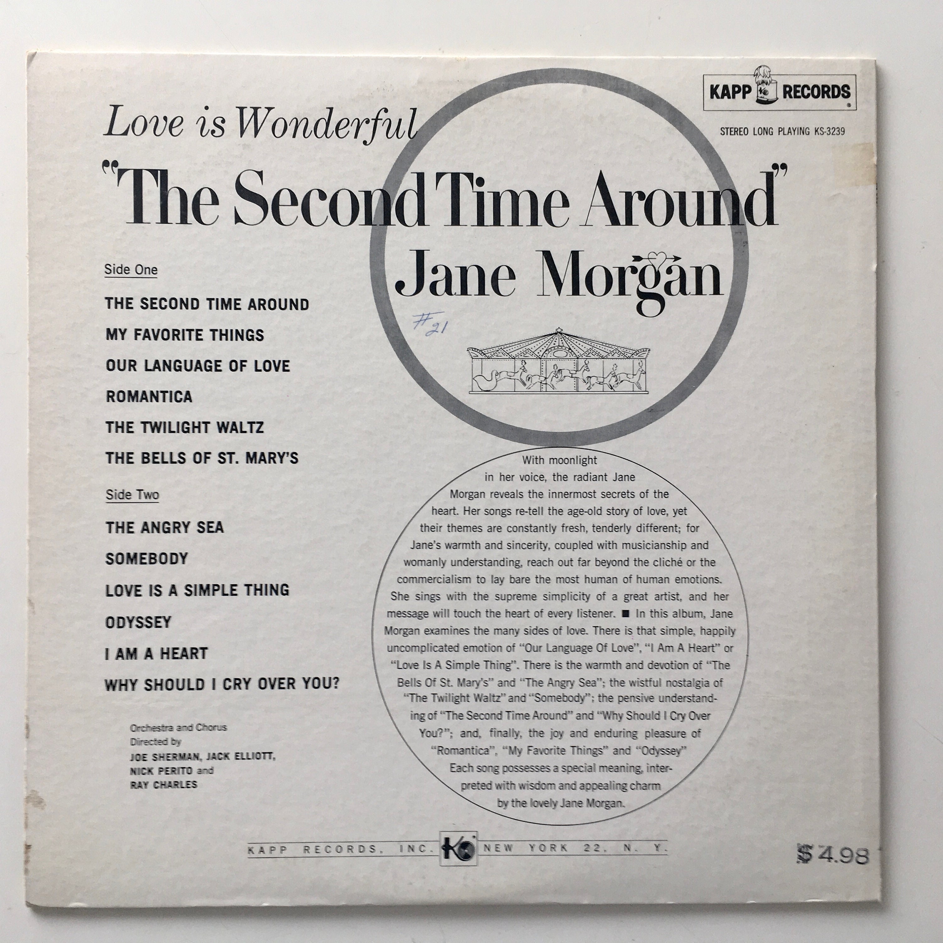 Jane Morgan - the Second Time Around LP Vinyl Record Album, Kapp