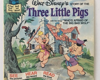 The Three Little Pigs (Walt Disney's Story of) 7' Vinyl Record / Book, Disneyland - LLP 303, 1965, Original Pressing