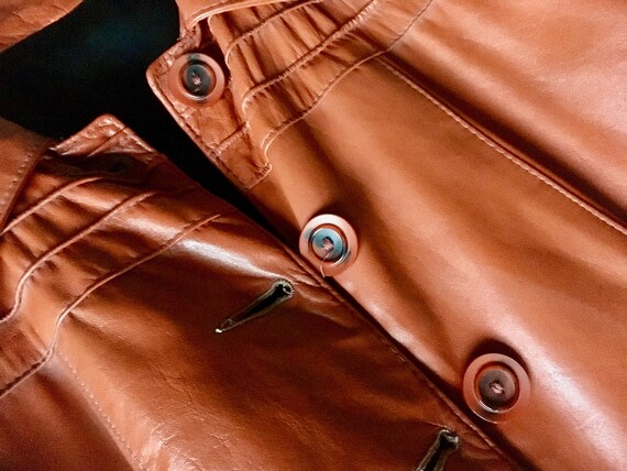 Orange Brown Leather Duster Jacket - image 9