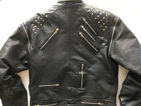 Black Leather Motorcycle Jacket (Converts to Vest… - image 4