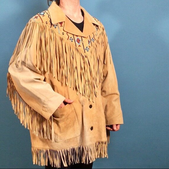 Tan Suede Leather Southwestern Fringe Jacket - Vi… - image 7