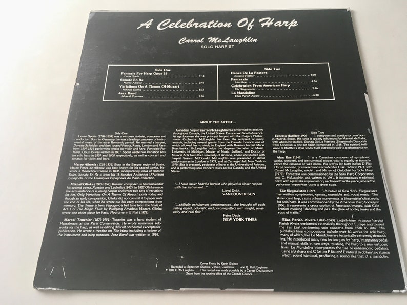 Carrol Mclaughlin A Celebration of Harp LP Vinyl Record - Etsy