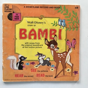 Disco / livro de vinil de Walt Disney&#39;s Story of Bambi 7&#39;, Disneyland - LLP-309, Children&#39;s Story, 1966, prensagem original