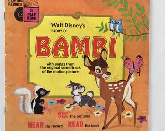 Walt Disney's Story of Bambi 7' Vinyl Record / Book, Disneyland - LLP-309, Children's Story, 1966, Original Pressing