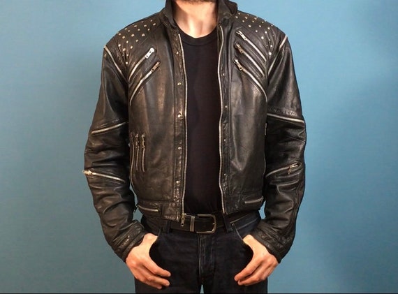 Black Leather Motorcycle Jacket (Converts to Vest… - image 2