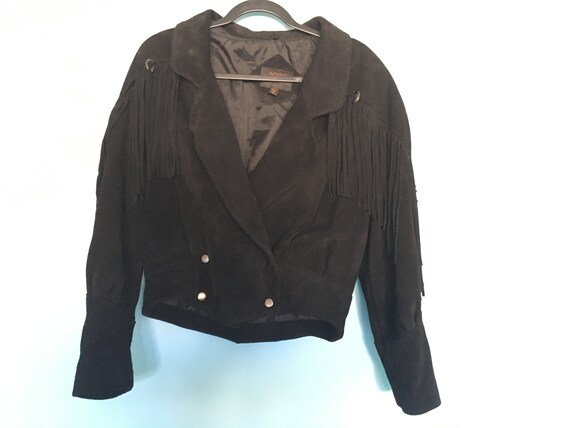 Black Suede Genuine Leather Fringe Jacket - g4000,