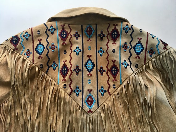 Tan Suede Leather Southwestern Fringe Jacket - Vi… - image 4