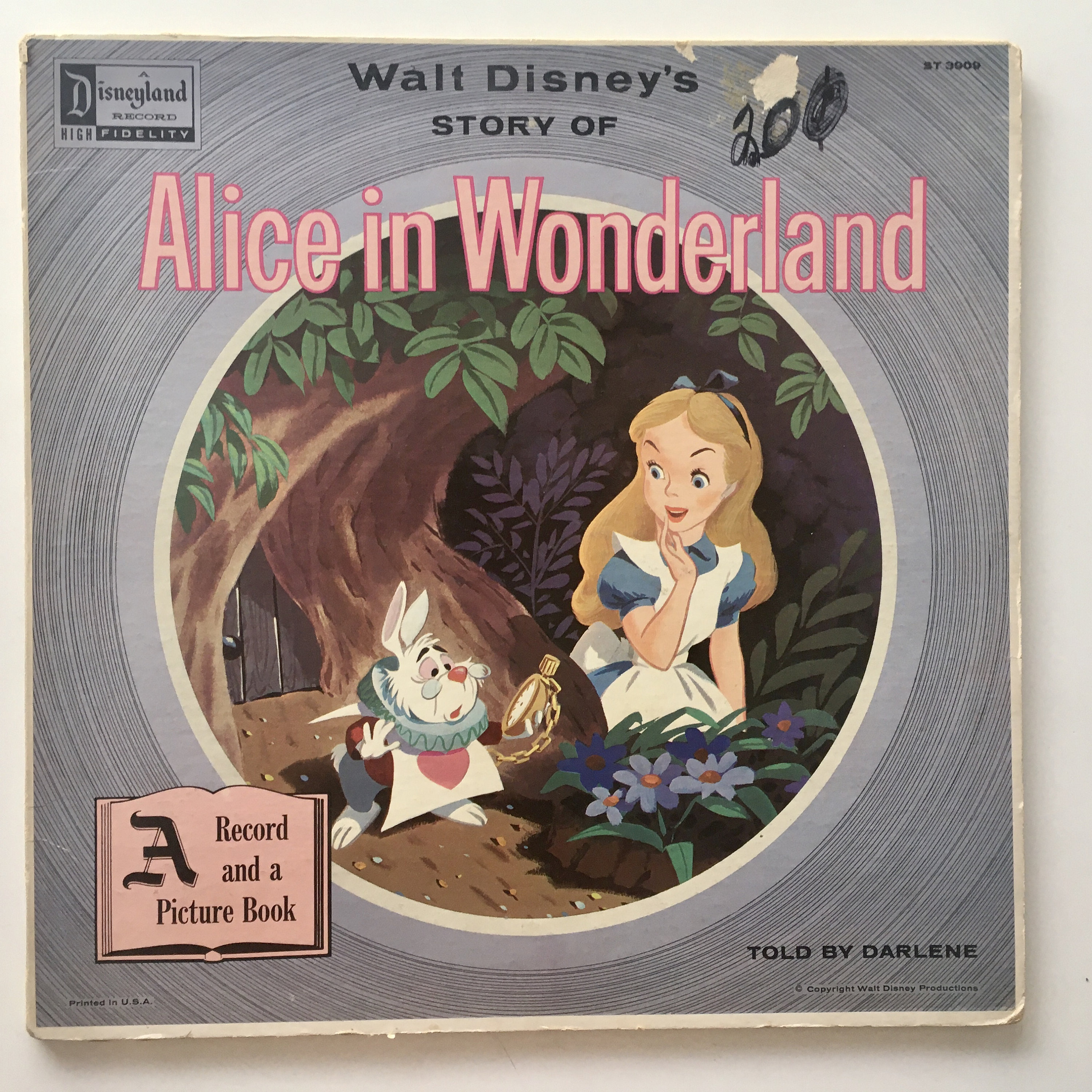 Alice in Wonderland LP Vinyl Record Album, Disneyland - 3909, Pop