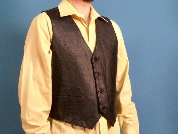 Gilet en cuir noir avec poches taille M Etsy France