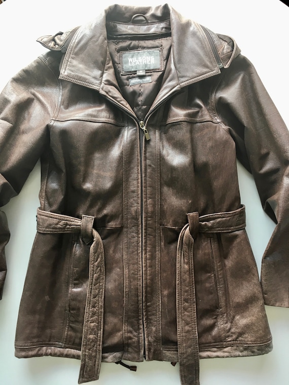 Brown Leather Raincoat - Wilsons Leather, Size M