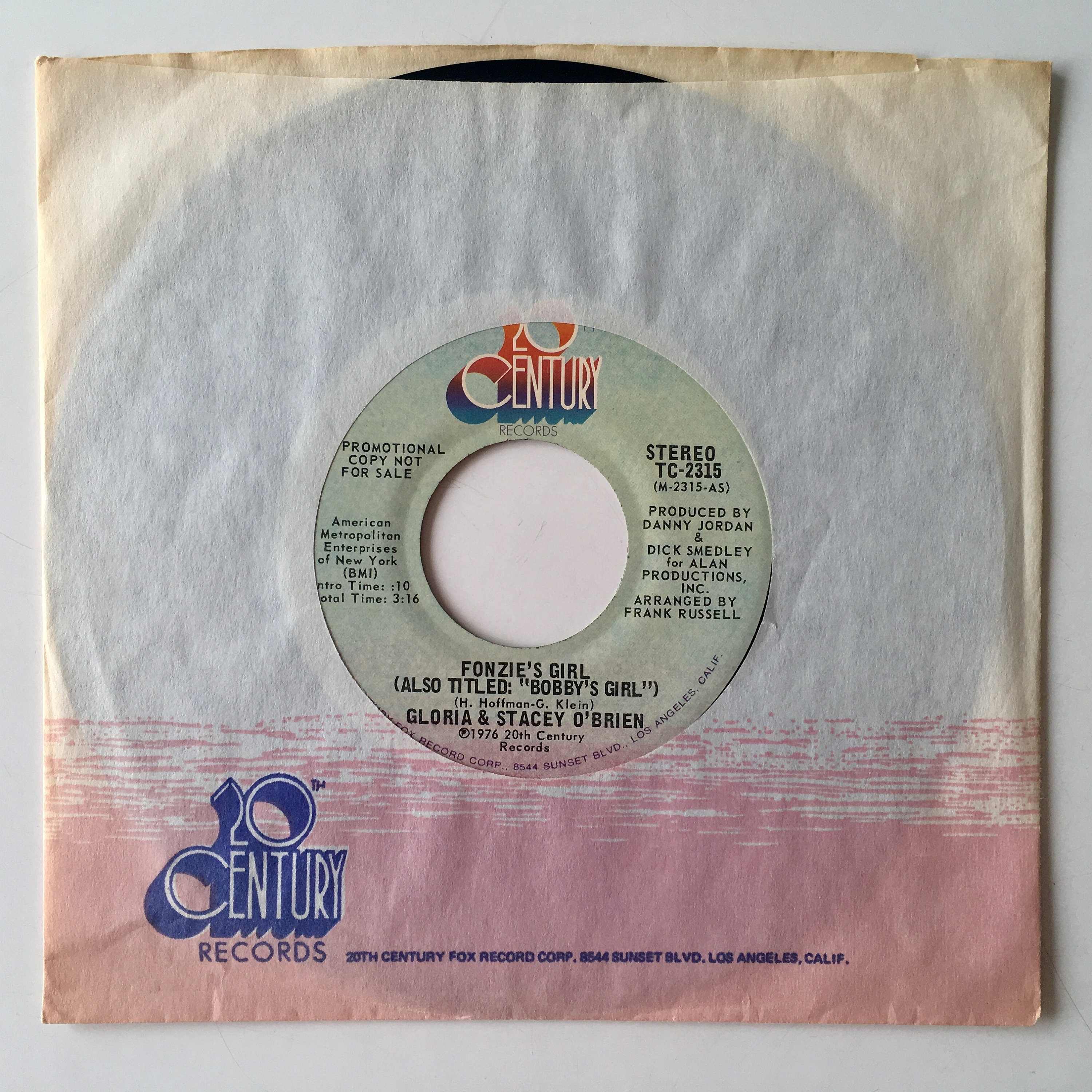 Gloria & Stacey O'brien - Fonzie's Girl 7' Single 45 RPM