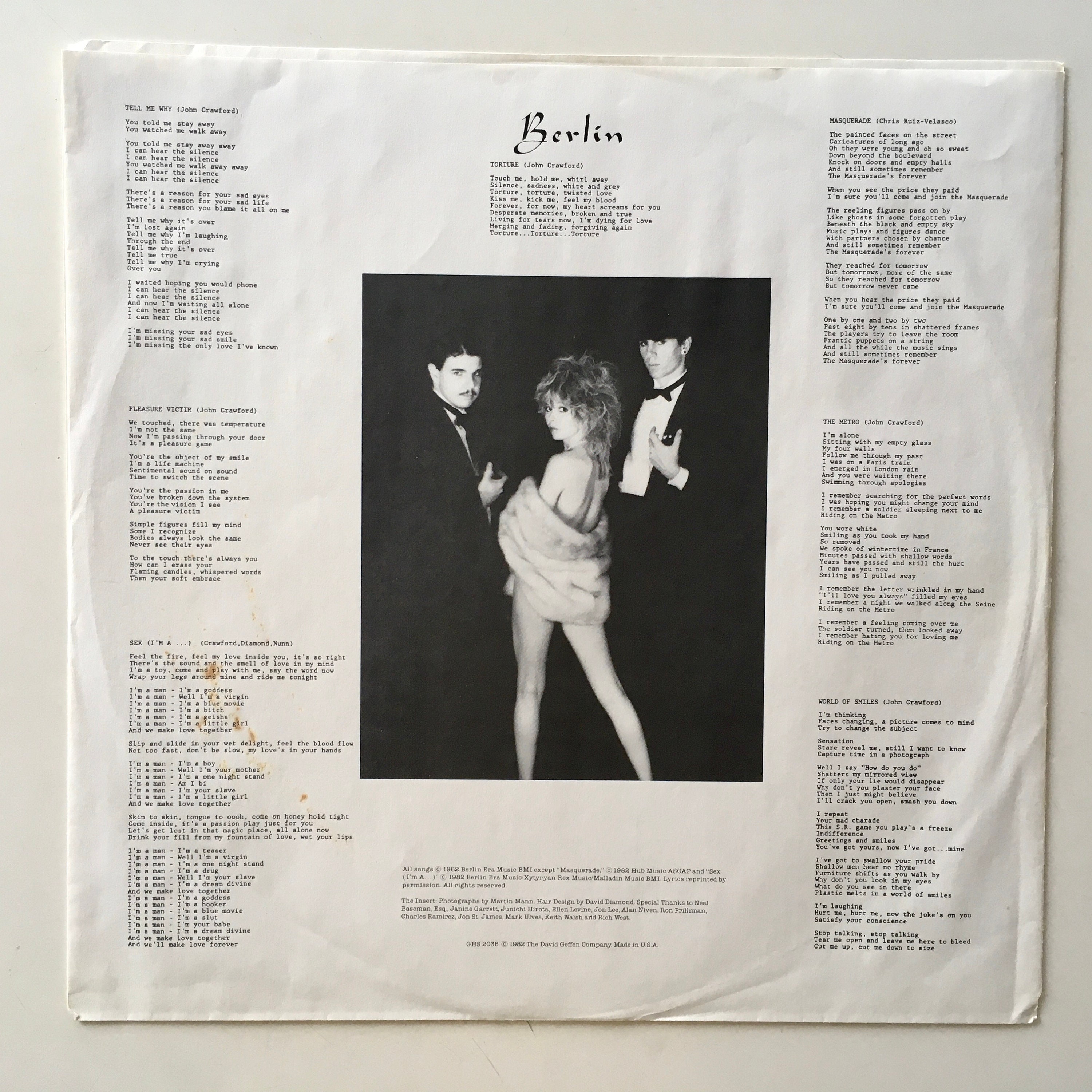 Berlin - Pleasure Victim LP Vinyl Record Album, Geffen Records