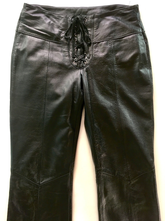 Black Leather Pants with Lace Up Closure - Wilson… - image 3