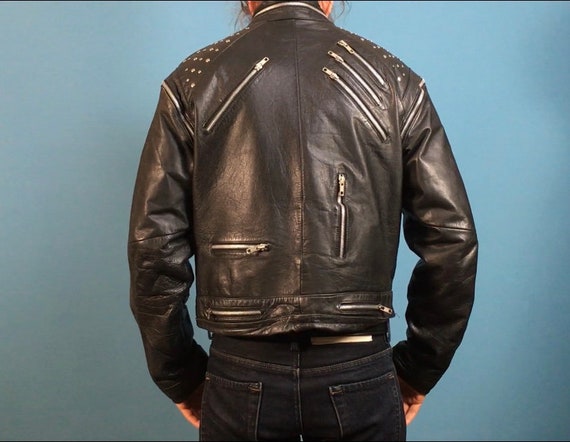Black Leather Motorcycle Jacket (Converts to Vest… - image 5