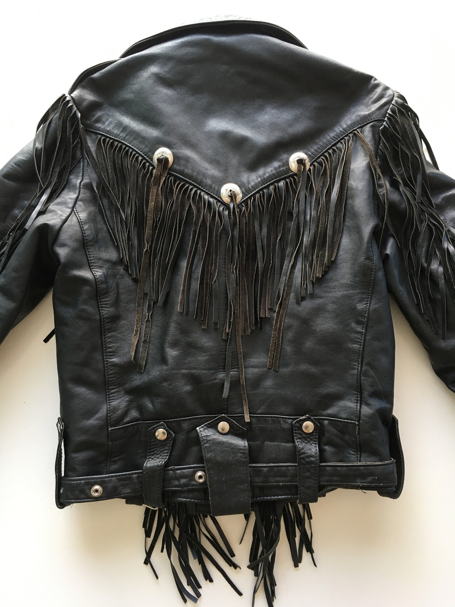 Black Genuine Leather Motorcycle Fringe Jacket Park V Size | Etsy
