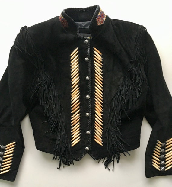 Black Suede Leather Fringe Jacket - Diamond Leathe