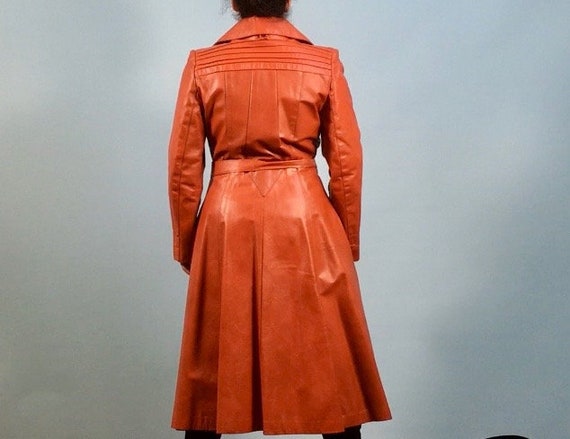 Orange Brown Leather Duster Jacket - image 4