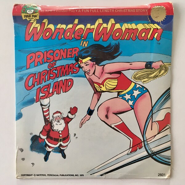 Wonder Woman In Prisoner of Christmas Island SEALED 7' Vinyl Record, Peter Pan Records - 2601, Children es Story, 1978, Original Pressing