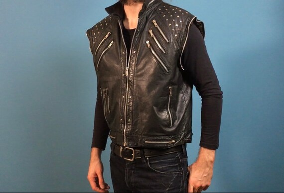 Black Leather Motorcycle Jacket (Converts to Vest… - image 3