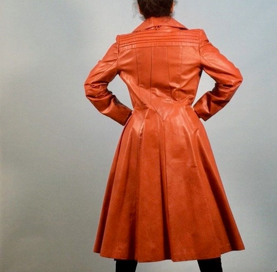 Orange Brown Leather Duster Jacket - image 8