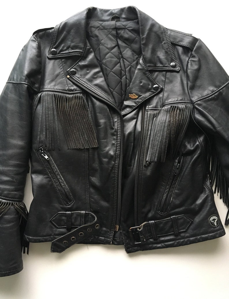 Black Leather Motorcycle Fringe Jacket Taurus | Etsy