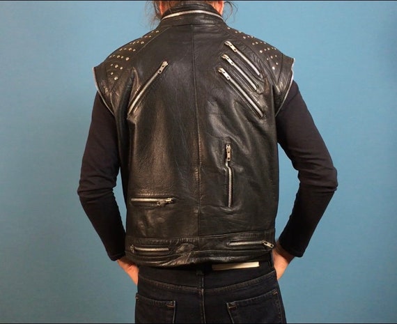 Black Leather Motorcycle Jacket (Converts to Vest… - image 6